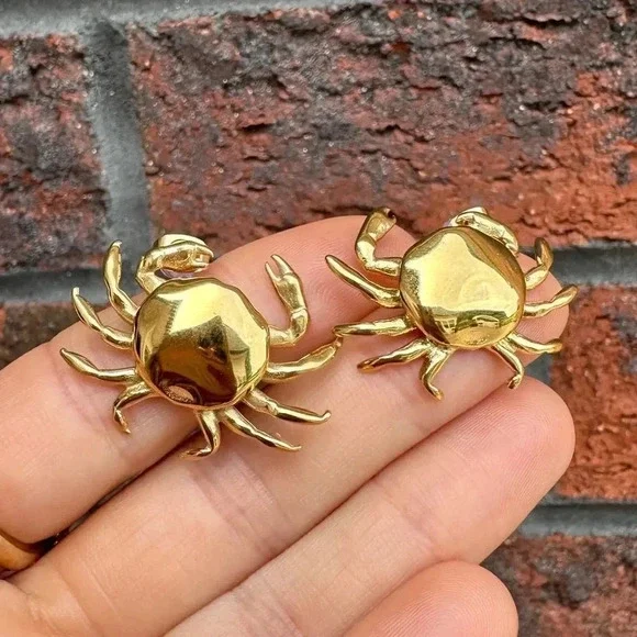 Anthropologie Gold Crab Stainless Steel Waterproof Earrings - Picture 5 of 8